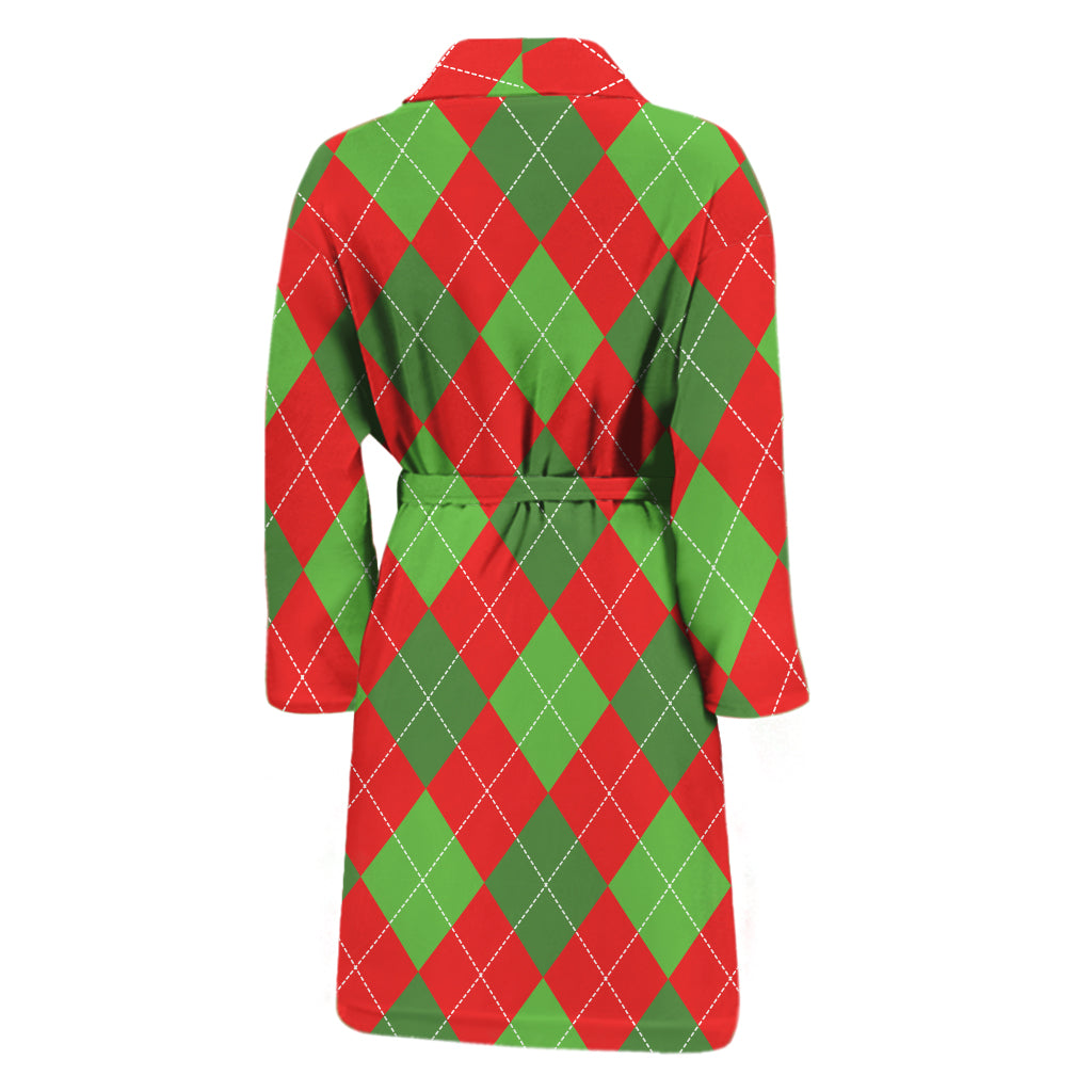 Green And Red Argyle Pattern Print Men's Bathrobe