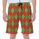 Green And Red Argyle Pattern Print Men's Beach Shorts