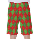 Green And Red Argyle Pattern Print Men's Beach Shorts