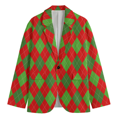 Green And Red Argyle Pattern Print Men's Blazer