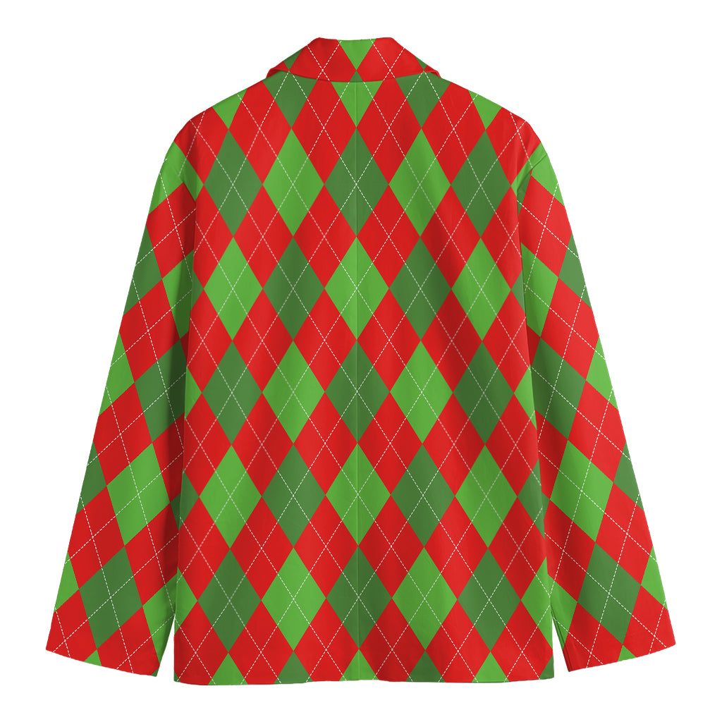 Green And Red Argyle Pattern Print Men's Blazer