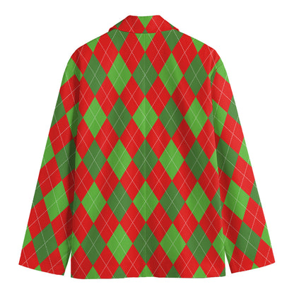 Green And Red Argyle Pattern Print Men's Blazer