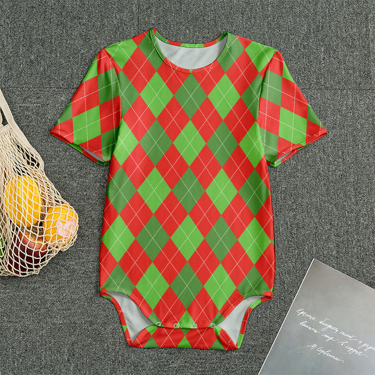 Green And Red Argyle Pattern Print Men's Bodysuit