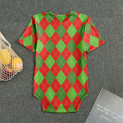 Green And Red Argyle Pattern Print Men's Bodysuit