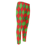 Green And Red Argyle Pattern Print Men's Compression Pants