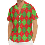 Green And Red Argyle Pattern Print Men's Deep V-Neck Shirt