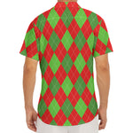Green And Red Argyle Pattern Print Men's Deep V-Neck Shirt