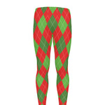 Green And Red Argyle Pattern Print Men's leggings