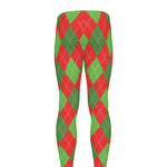 Green And Red Argyle Pattern Print Men's leggings