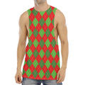 Green And Red Argyle Pattern Print Men's Muscle Tank Top