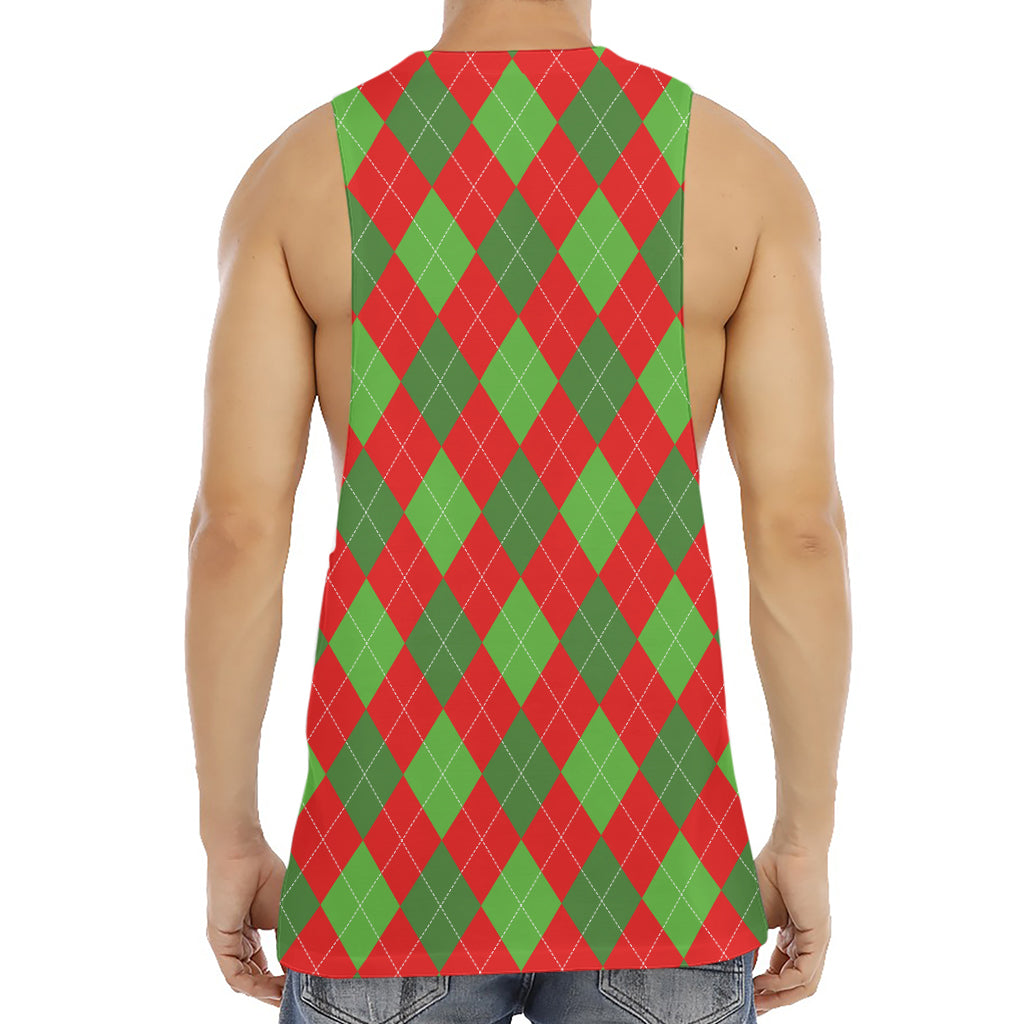 Green And Red Argyle Pattern Print Men's Muscle Tank Top