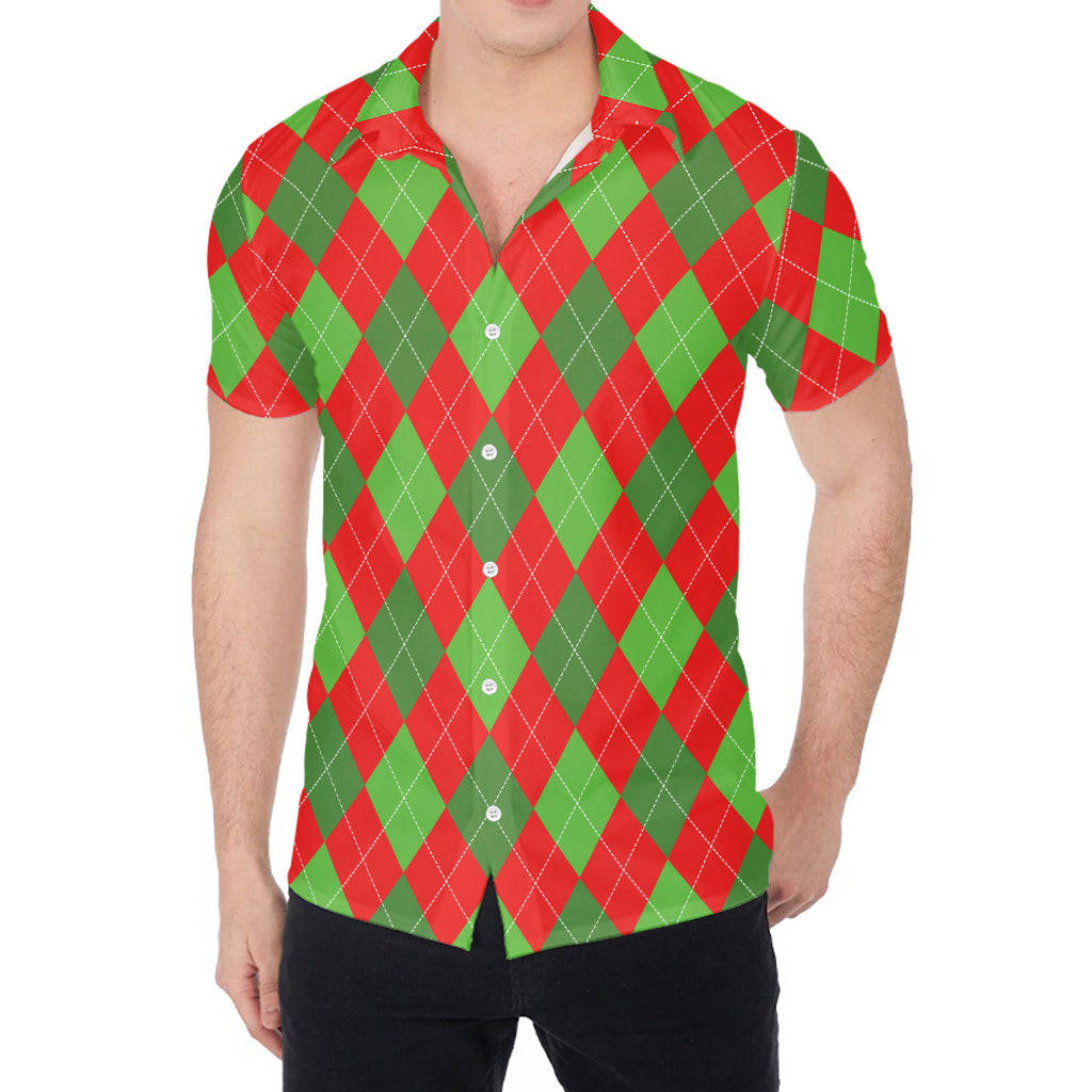 Green And Red Argyle Pattern Print Men's Shirt