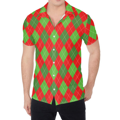 Green And Red Argyle Pattern Print Men's Shirt