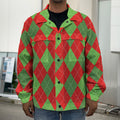 Green And Red Argyle Pattern Print Men's Shirt Jacket