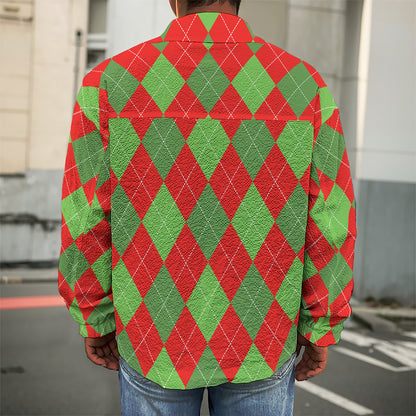 Green And Red Argyle Pattern Print Men's Shirt Jacket
