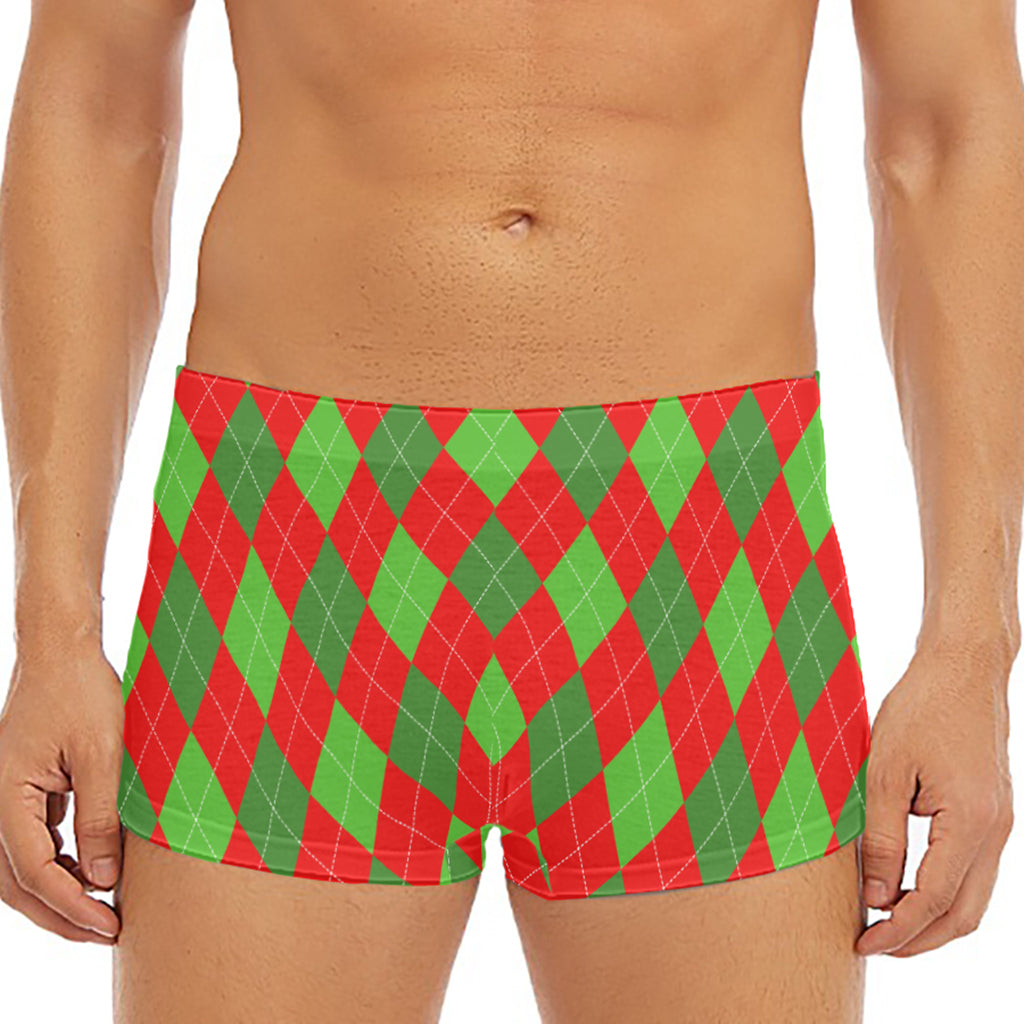 Green And Red Argyle Pattern Print Men's Short Boxer Briefs