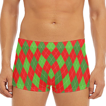 Green And Red Argyle Pattern Print Men's Short Boxer Briefs