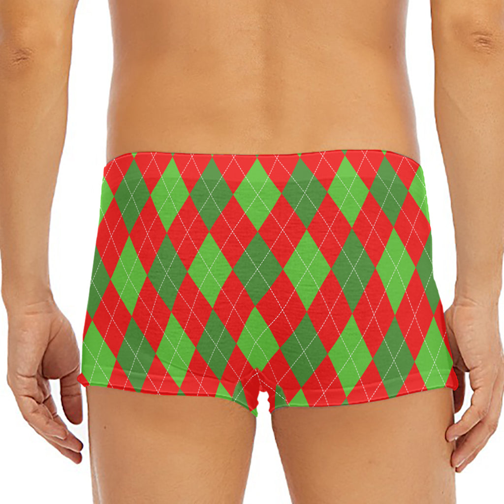 Green And Red Argyle Pattern Print Men's Short Boxer Briefs