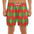 Green And Red Argyle Pattern Print Men's Split Running Shorts
