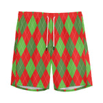 Green And Red Argyle Pattern Print Men's Sports Shorts