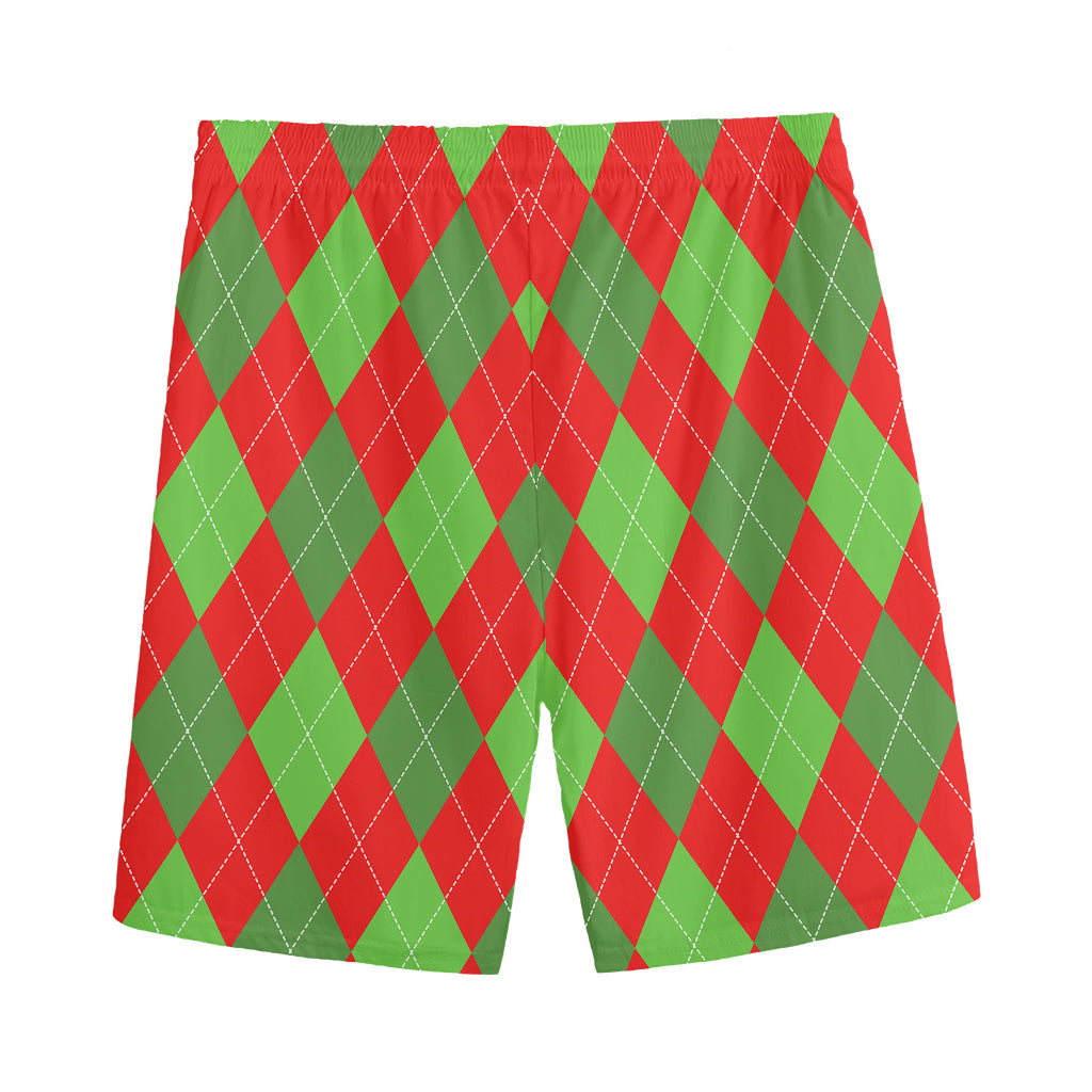 Green And Red Argyle Pattern Print Men's Sports Shorts