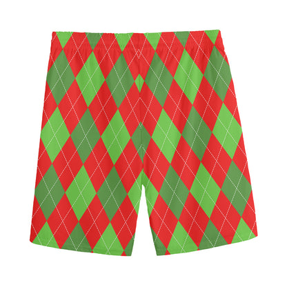 Green And Red Argyle Pattern Print Men's Sports Shorts