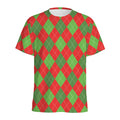 Green And Red Argyle Pattern Print Men's Athletic T-Shirt