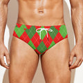 Green And Red Argyle Pattern Print Men's Swim Briefs