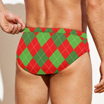 Green And Red Argyle Pattern Print Men's Swim Briefs