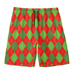 Green And Red Argyle Pattern Print Men's Swim Trunks