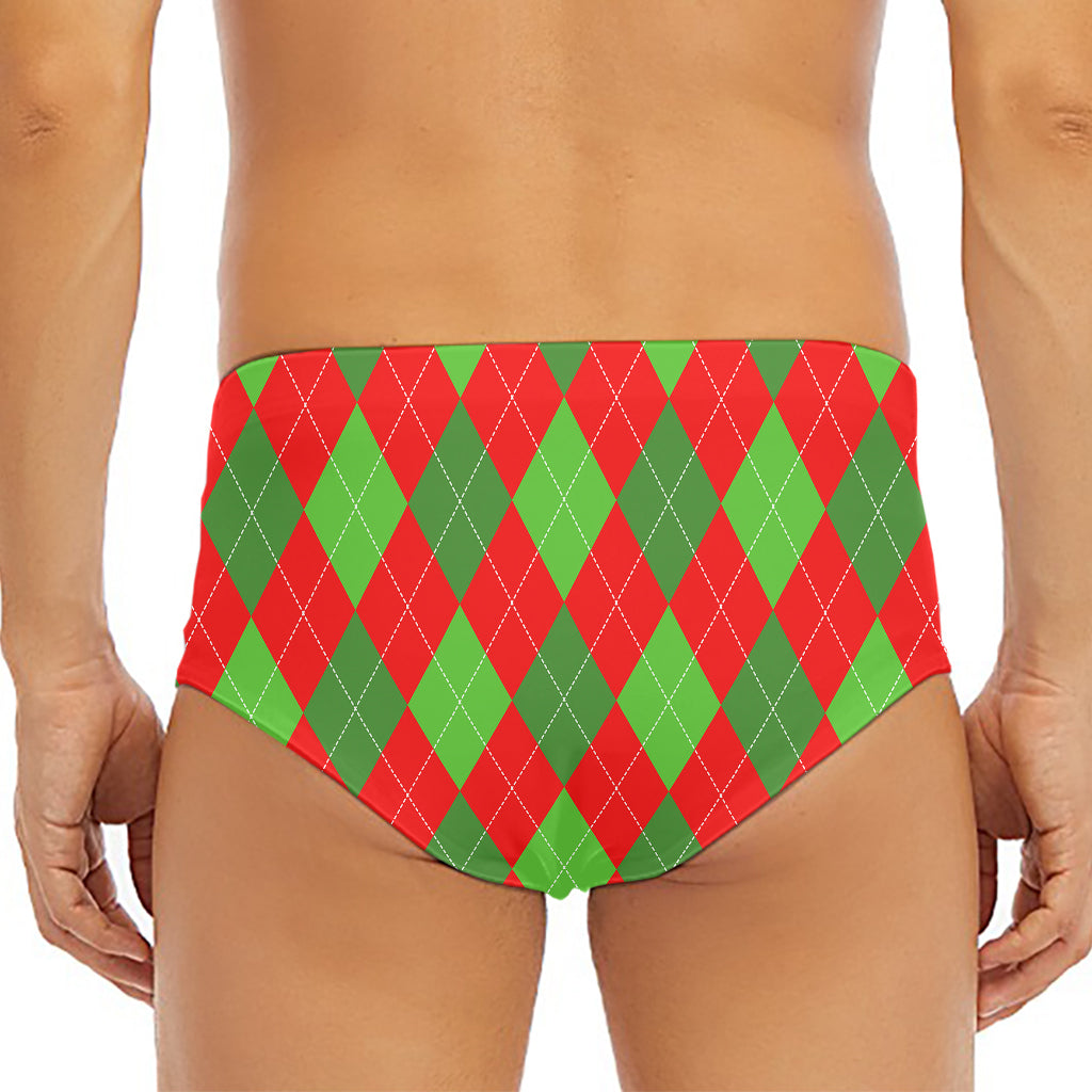 Green And Red Argyle Pattern Print Men's Triangle Swim Briefs