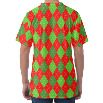 Green And Red Argyle Pattern Print Men's Velvet T-Shirt
