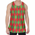 Green And Red Argyle Pattern Print Men's Velvet Tank Top