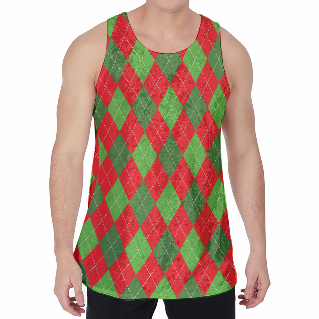 Green And Red Argyle Pattern Print Men's Velvet Tank Top