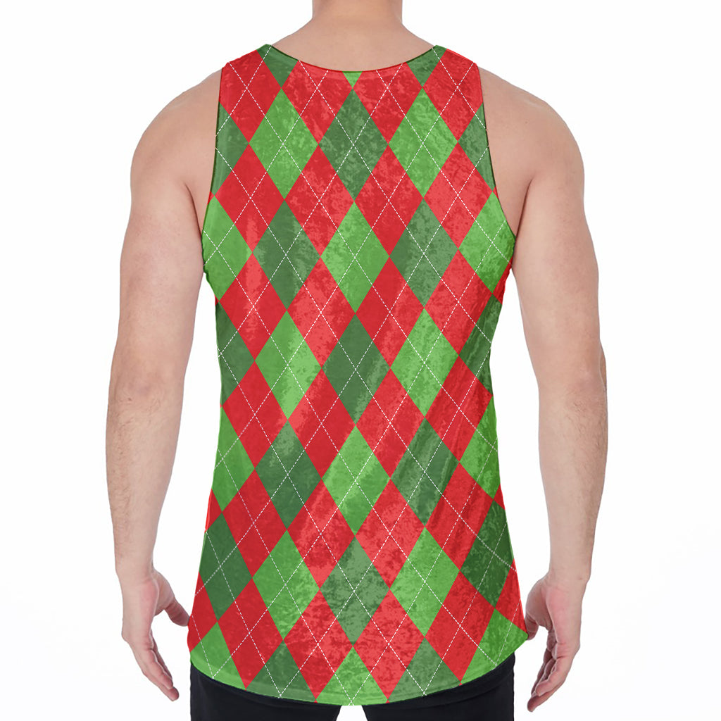 Green And Red Argyle Pattern Print Men's Velvet Tank Top