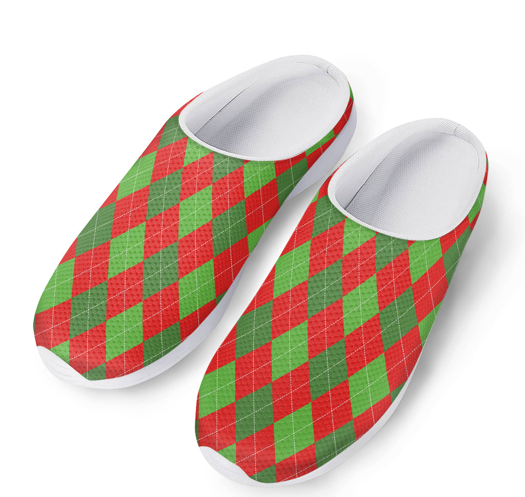 Green And Red Argyle Pattern Print Mesh Casual Shoes
