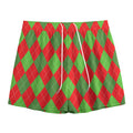 Green And Red Argyle Pattern Print Mesh Shorts
