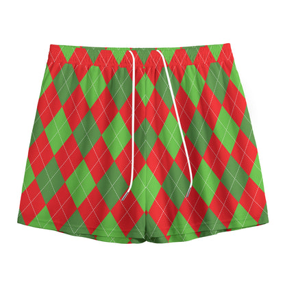 Green And Red Argyle Pattern Print Mesh Shorts