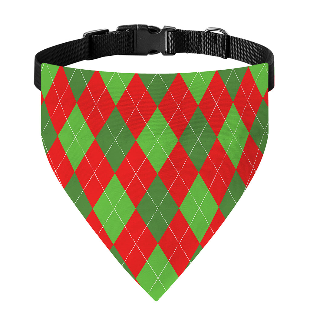 Green And Red Argyle Pattern Print Over The Collar Dog Bandana