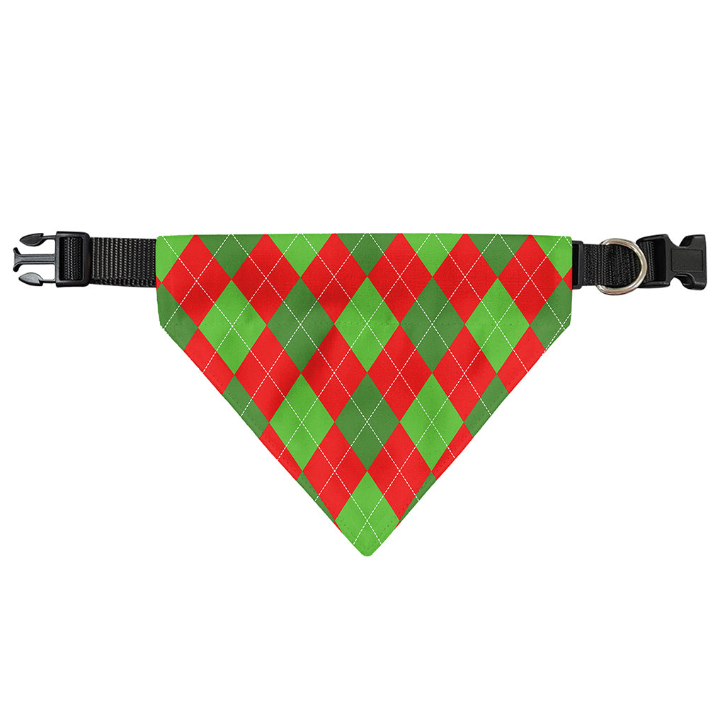 Green And Red Argyle Pattern Print Over The Collar Dog Bandana