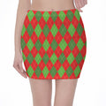 Green And Red Argyle Pattern Print Pencil Mini Skirt