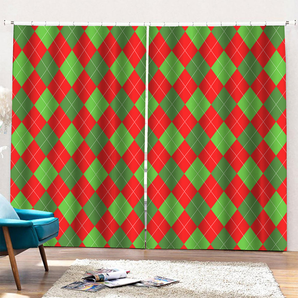 Green And Red Argyle Pattern Print Pencil Pleat Curtains