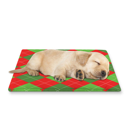 Green And Red Argyle Pattern Print Pet Cooling Mat Cover