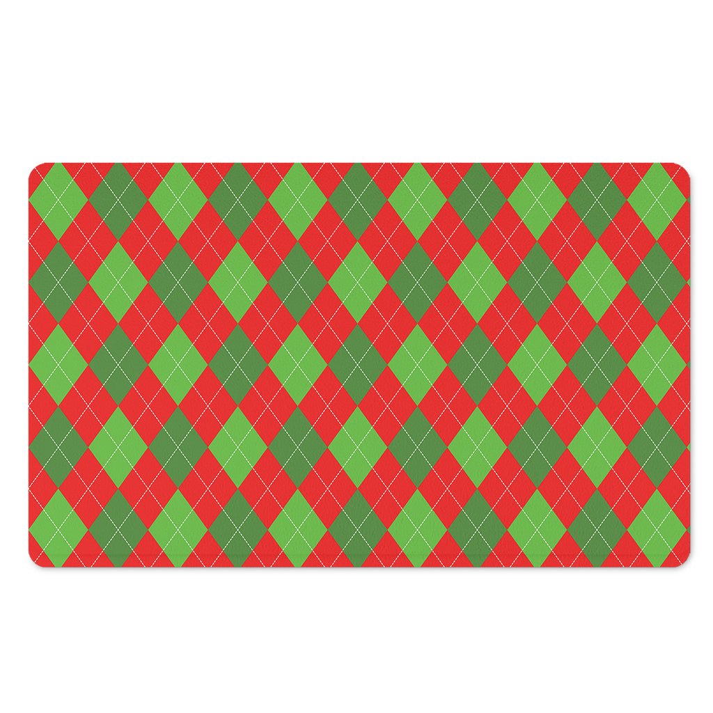 Green And Red Argyle Pattern Print Polyester Doormat