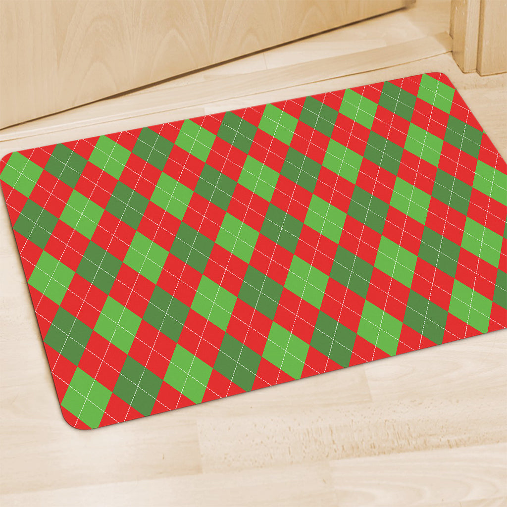 Green And Red Argyle Pattern Print Polyester Doormat