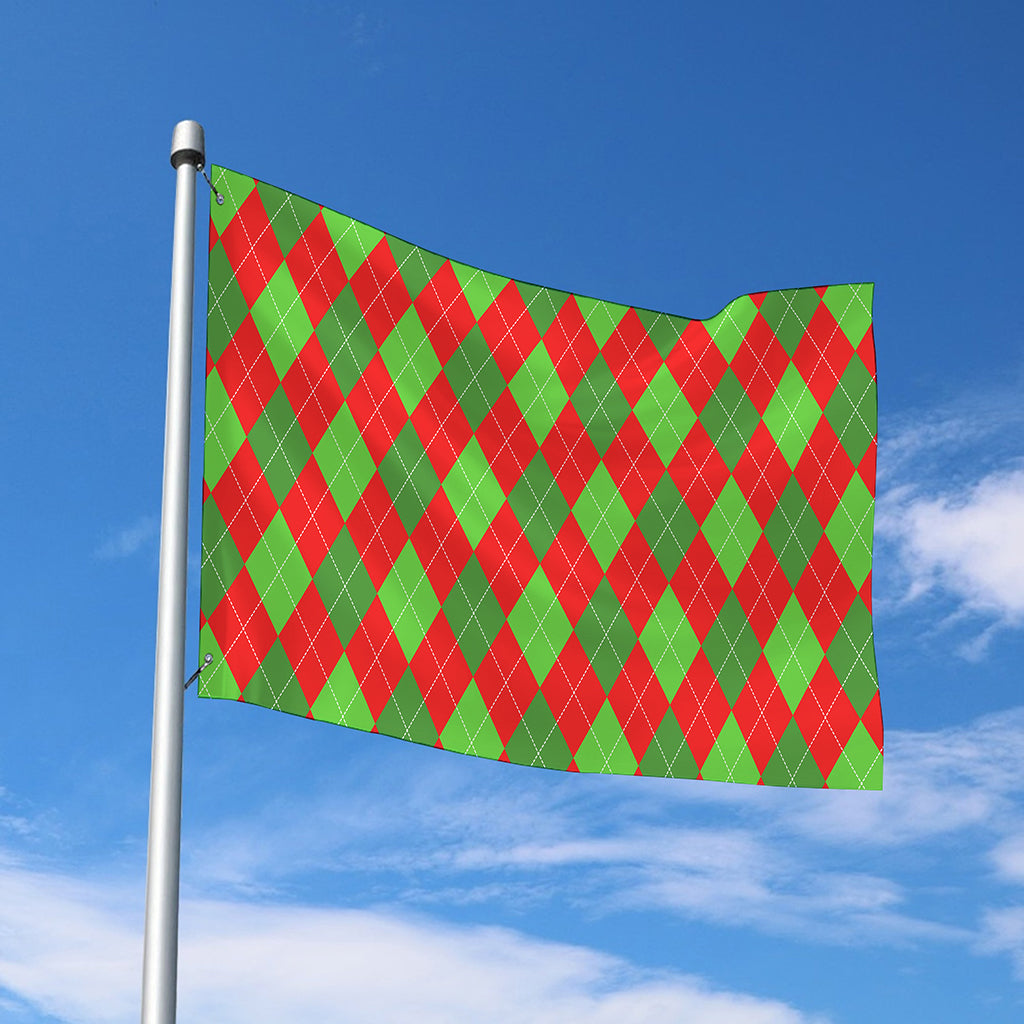 Green And Red Argyle Pattern Print Polyester Flag