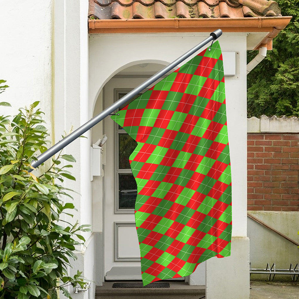 Green And Red Argyle Pattern Print Polyester Flag