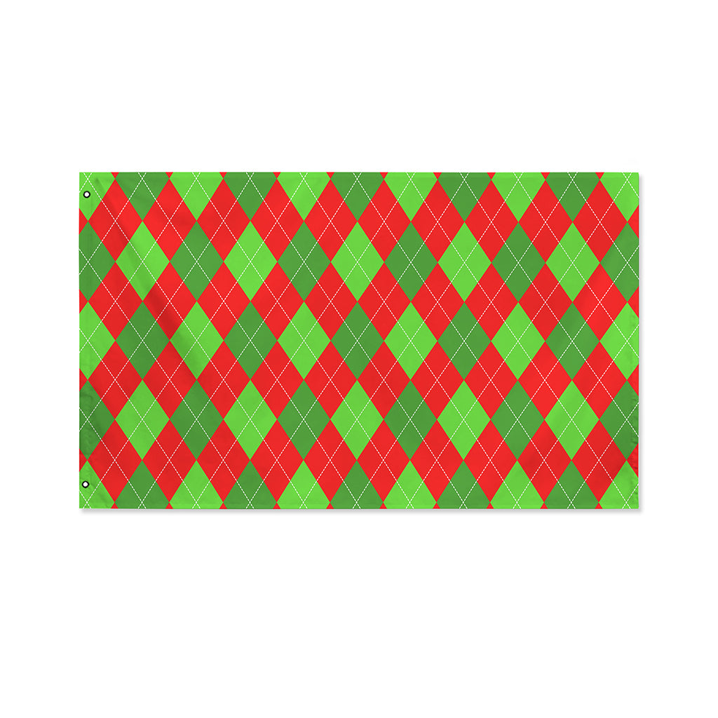 Green And Red Argyle Pattern Print Polyester Flag
