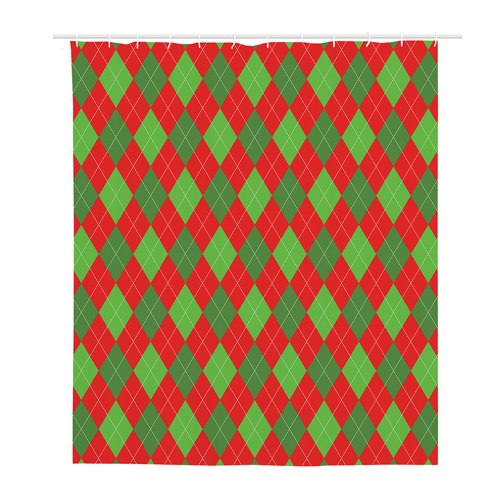 Green And Red Argyle Pattern Print Polyester Shower Curtain