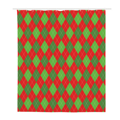 Green And Red Argyle Pattern Print Polyester Shower Curtain
